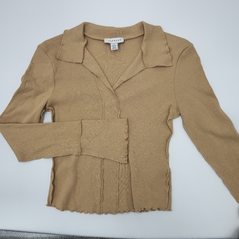 Top Shop Women's Beige Button-Up‎ Knit Shirt Size 4-6